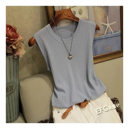 Sleeveless O-Neck Knitted Blouse