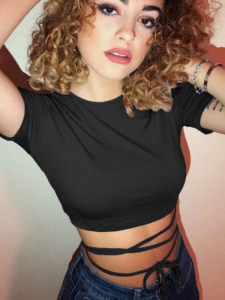 Summer Black Bandage Crop Tee – High Street Sexy Style