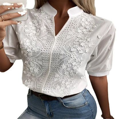 Summer Elegant Short Sleeve White Shirt