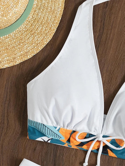 Vintage-Inspired Halter Bikini Set – Printed High-Waist Swimwear for Women