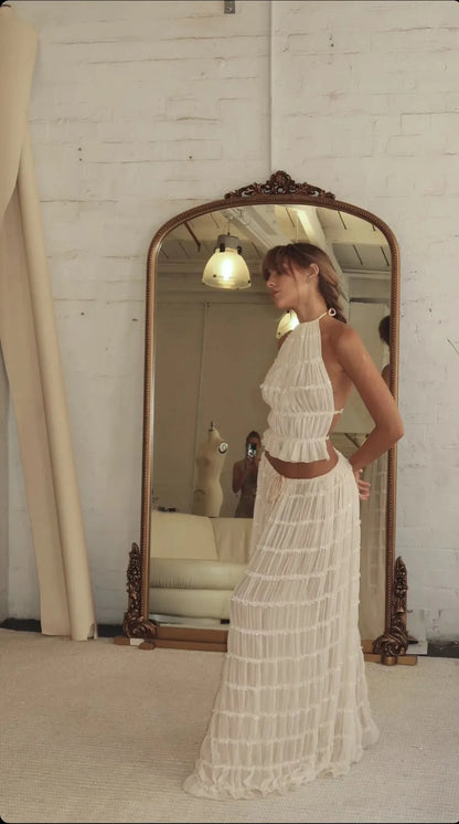 Fashion Halter Neck Long Skirt Suit