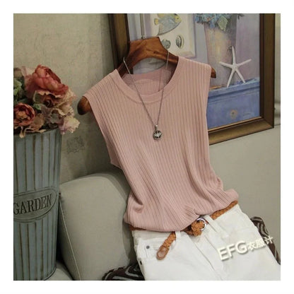 Sleeveless O-Neck Knitted Blouse