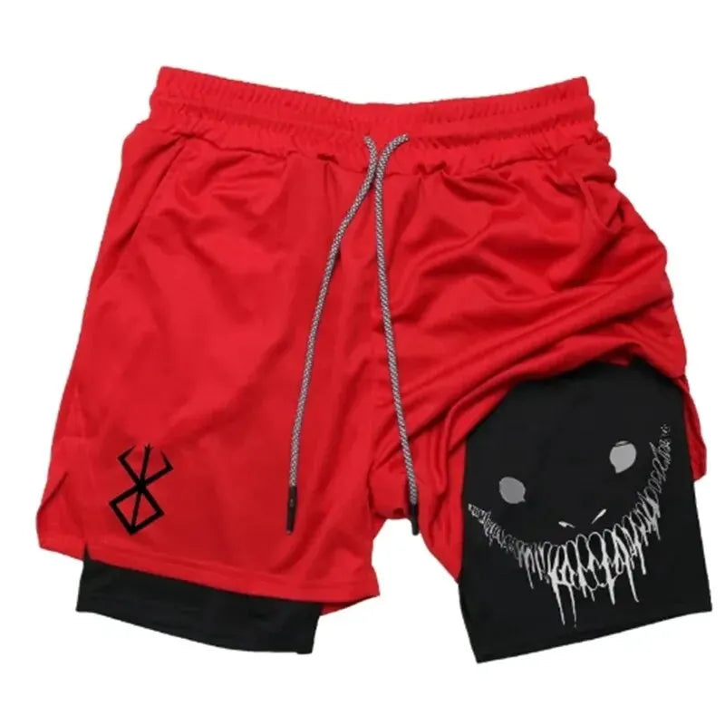 Demon Print 2-in-1 Quick Dry Gym Shorts