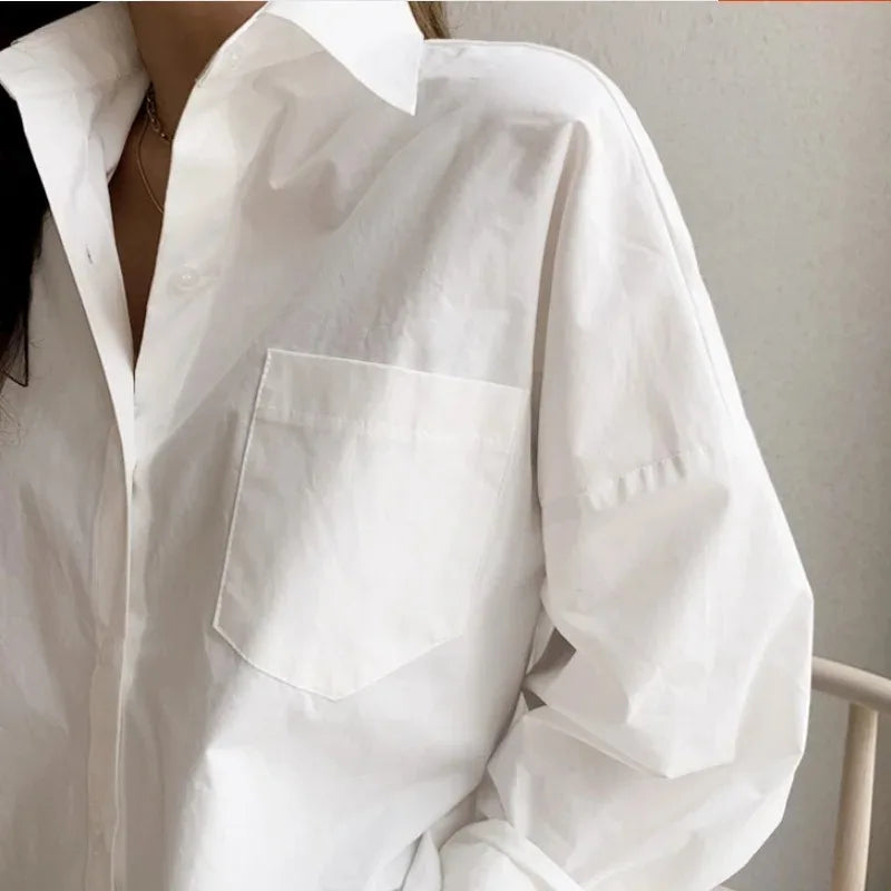 Elegant White Cotton Long Sleeve Blouse
