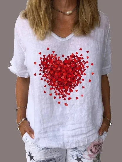 Red Love Print V-Neck T-Shirt