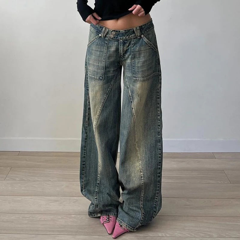 Vintage Washed Loose Fit Jeans – Women's Casual Streetwear Denim Pants
