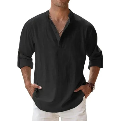 Lightweight Cotton Linen Henley Beach Shirt