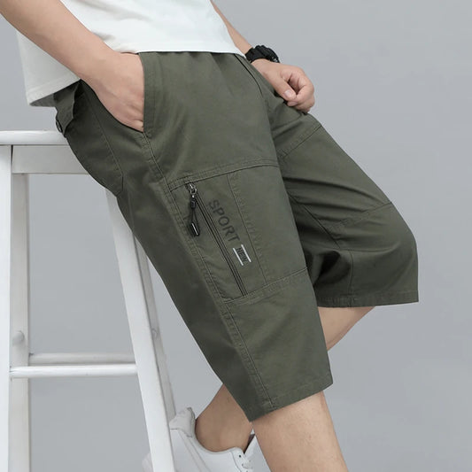 Men's Cotton Cargo Shorts with Zipper Pocket
