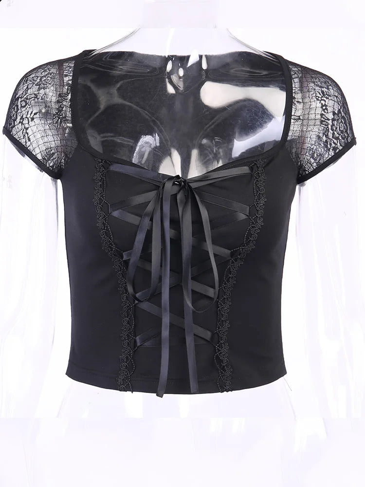 Vintage Gothic Bandage Lace Mesh Tee – Sexy Streetwear Vibes