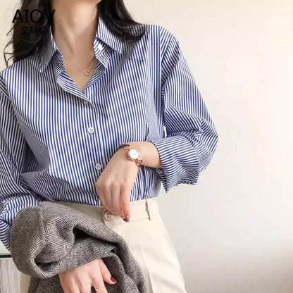 Woman Autumn Classic Striped Spring Blouses