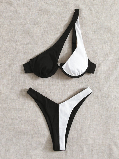 Luxury Two-Piece Solid Patchwork Bikini Set