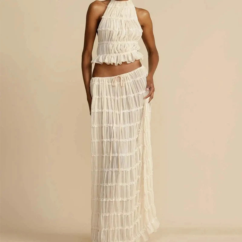 Fashion Halter Neck Long Skirt Suit