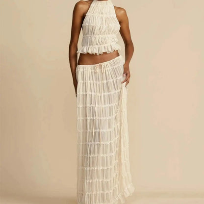 Fashion Halter Neck Long Skirt Suit