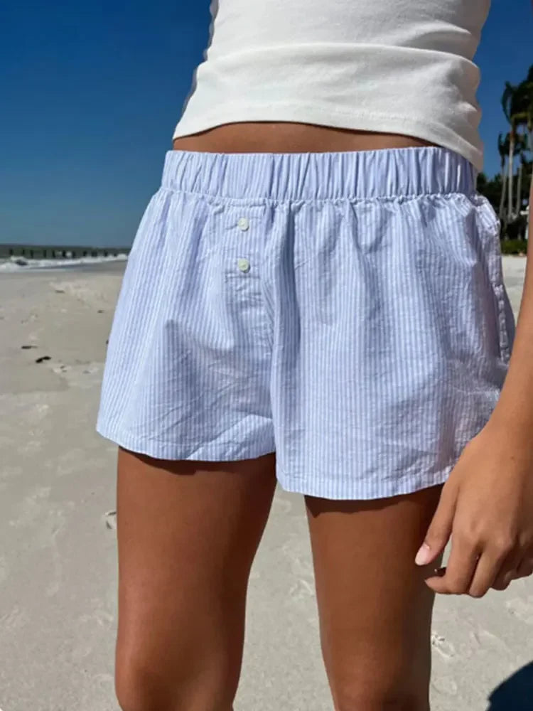 Casual Loose Stripe Button Summer Shorts