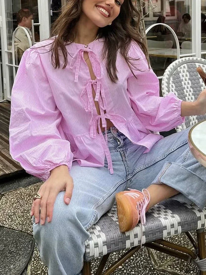 Vintage Women Puff Sleeve Loose Shirts