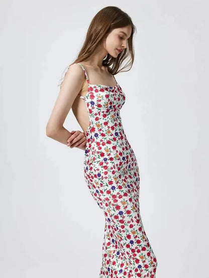 Backless Floral Slim Fit Beach Dress