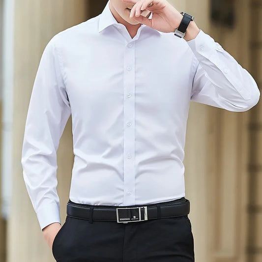 Plus Size Solid Color Slim Shirt
