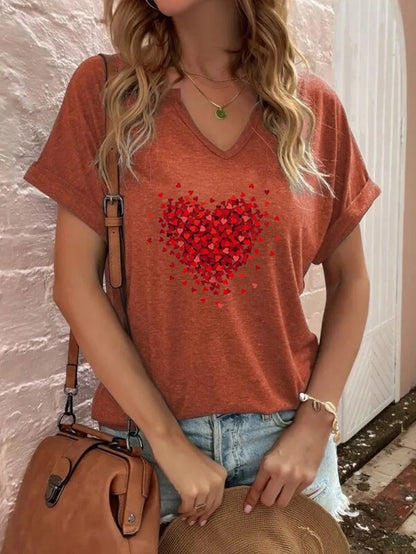 Red Love Print V-Neck T-Shirt