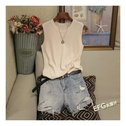 Sleeveless O-Neck Knitted Blouse