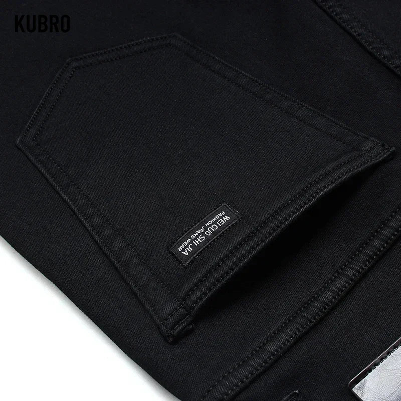 Classic Stretch Black Biker Denim Jeans