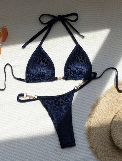 Brazilian Summer Women Leopard Pearl Bathing Suit