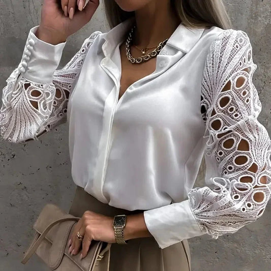 White Sexy Lace Hollow out Blouse