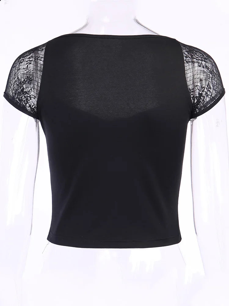 Vintage Gothic Bandage Lace Mesh Tee – Sexy Streetwear Vibes