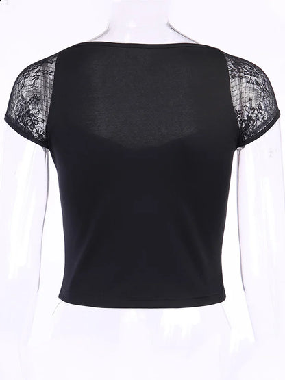 Vintage Gothic Bandage Lace Mesh Tee – Sexy Streetwear Vibes