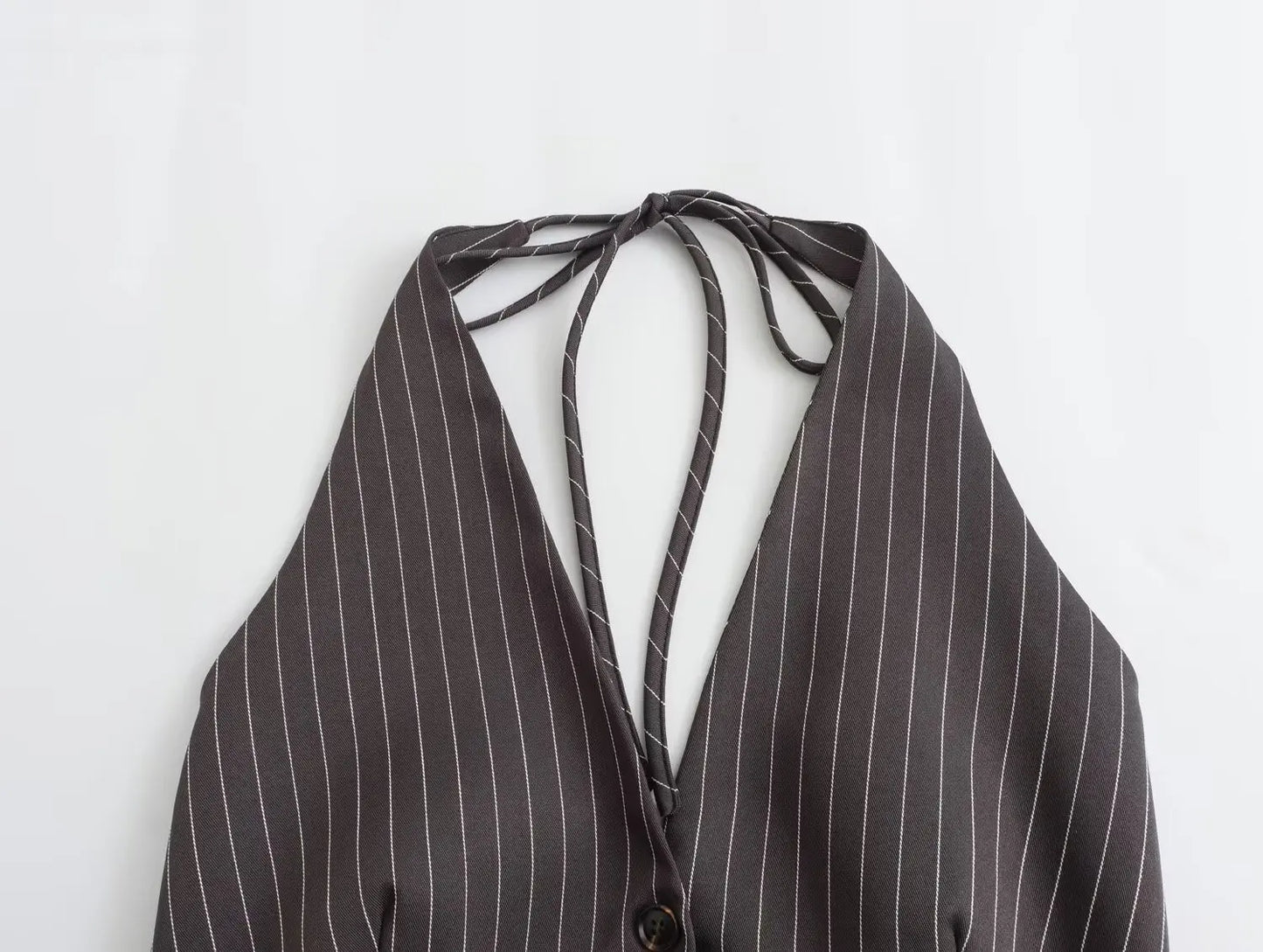 Backless Bow Tied Striped Sleeveless Blouse