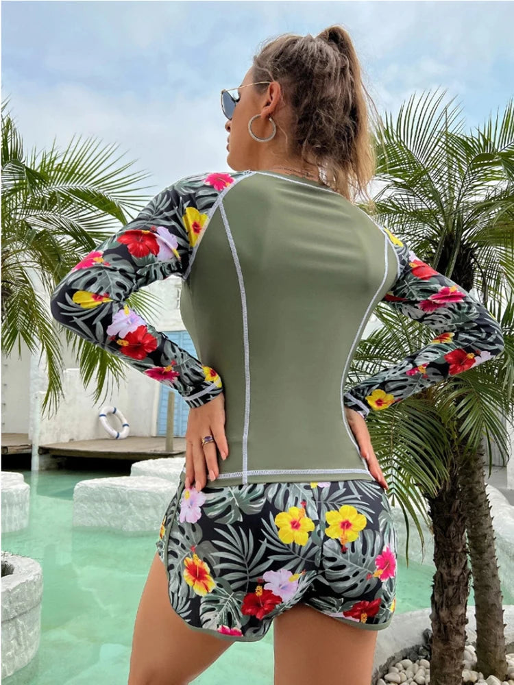 New Tropical Print Tankini Set – Long Sleeve Swimwear