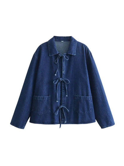 Women Fashion Lapel Collar Lace Up Blouses