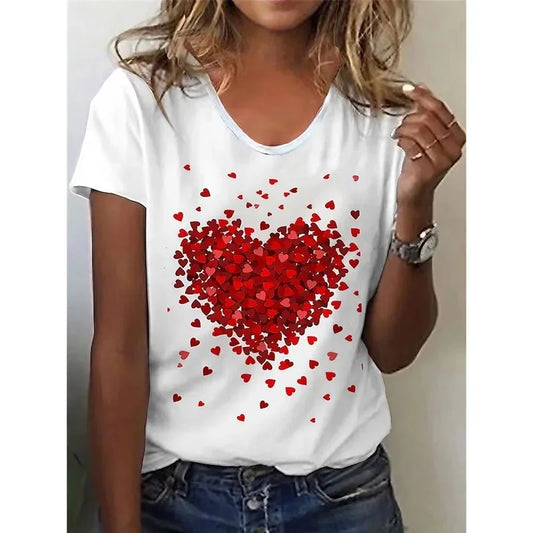 Red Love Print V-Neck T-Shirt