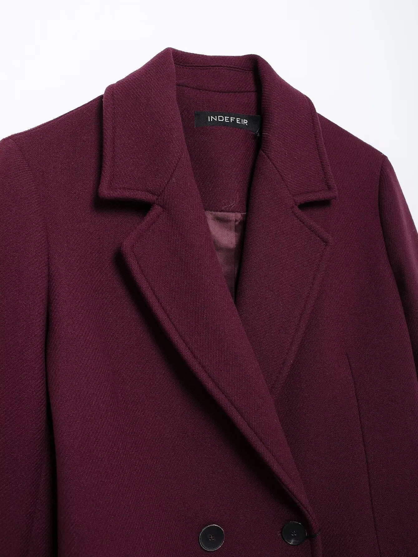 Women Fashion Burgundy Woolen Coat Double Breasted Jacket
