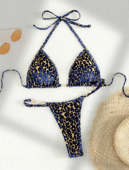 Brazilian Summer Women Leopard Pearl Bathing Suit