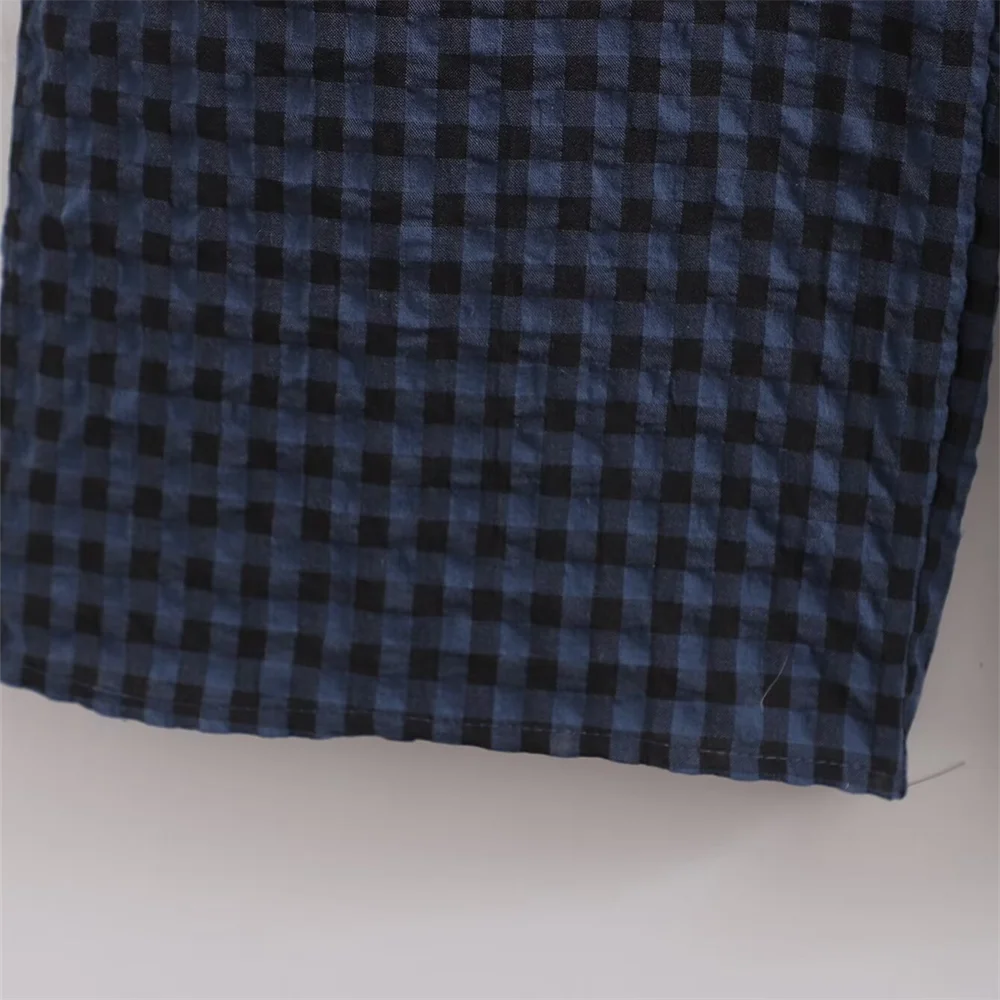 Fashion temperament casual versatile bubble sleeve plaid long jumpsuit
