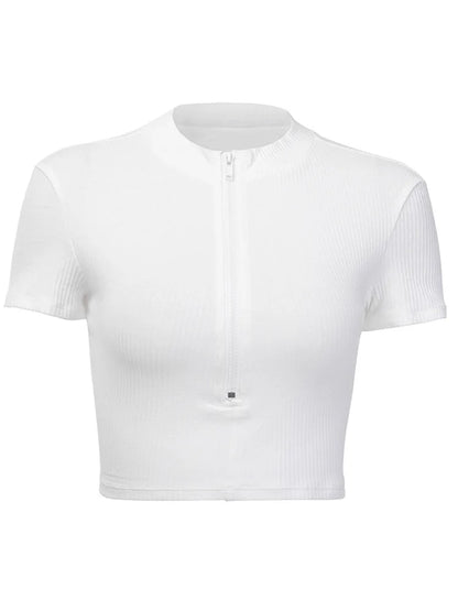 New Slim Fit Zipper Crop T-Shirt – Sexy High Neck Summer Style