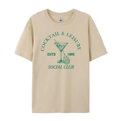 Cocktail Leisure Retro Graphic Tees Women Vintage Tennis Spo